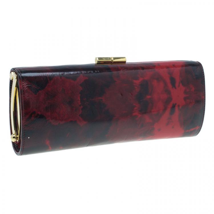 Pre Owned Jimmy Choo Red Rose Patent Leather Twill Tube Clutch