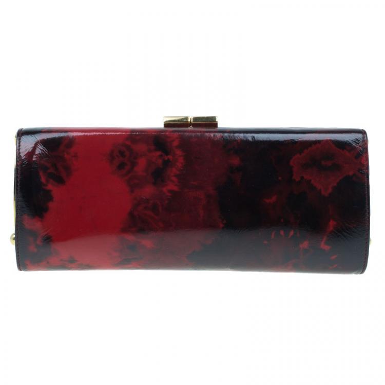 Pre Owned Jimmy Choo Red Rose Patent Leather Twill Tube Clutch