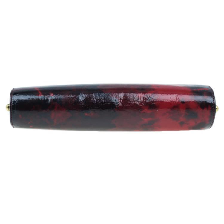 Pre Owned Jimmy Choo Red Rose Patent Leather Twill Tube Clutch