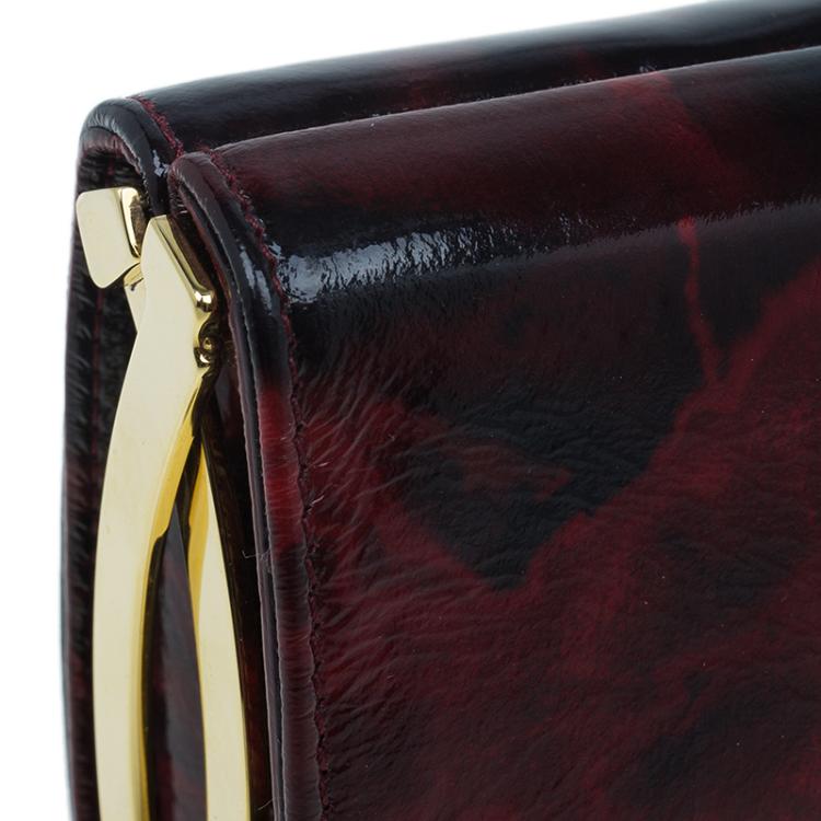 Pre Owned Jimmy Choo Red Rose Patent Leather Twill Tube Clutch
