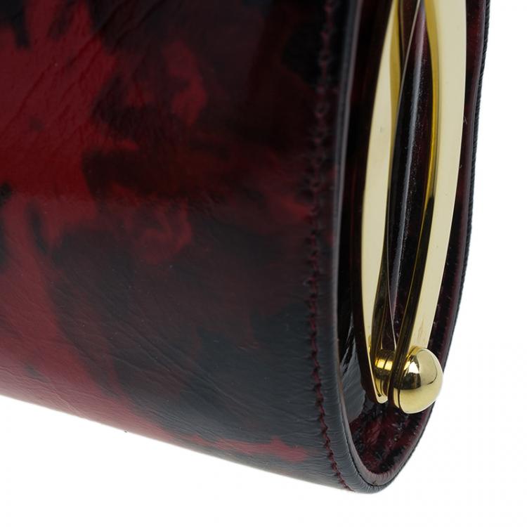Pre Owned Jimmy Choo Red Rose Patent Leather Twill Tube Clutch