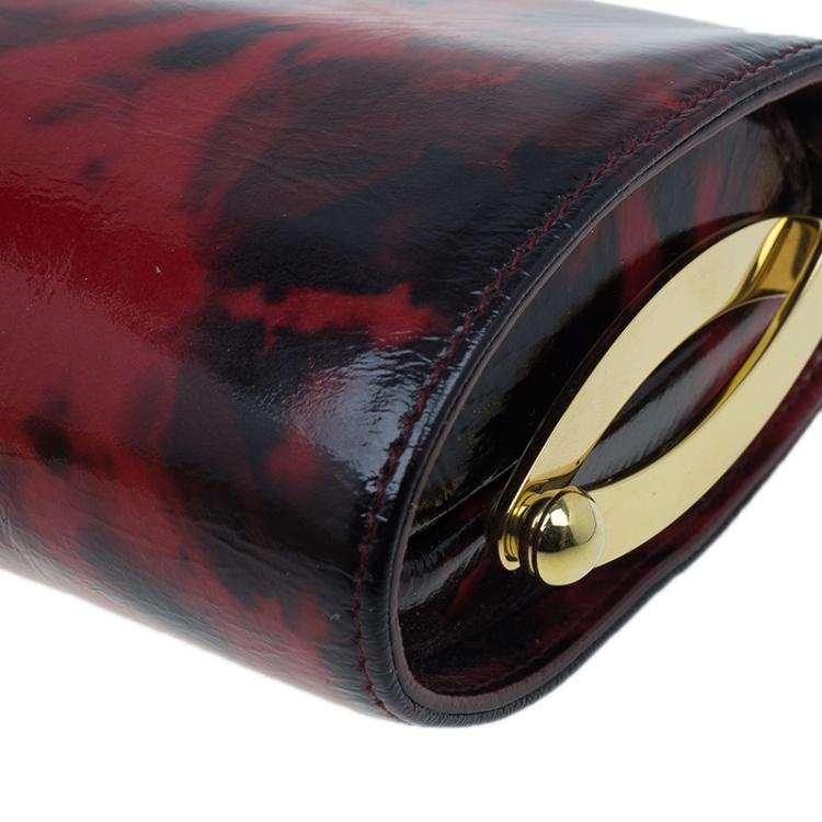 Pre Owned Jimmy Choo Red Rose Patent Leather Twill Tube Clutch