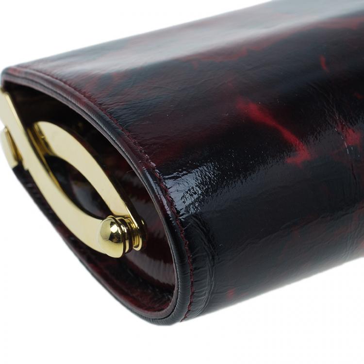 Pre Owned Jimmy Choo Red Rose Patent Leather Twill Tube Clutch