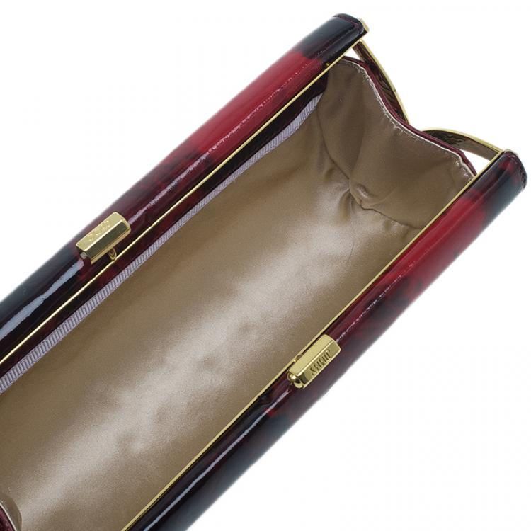 Pre Owned Jimmy Choo Red Rose Patent Leather Twill Tube Clutch