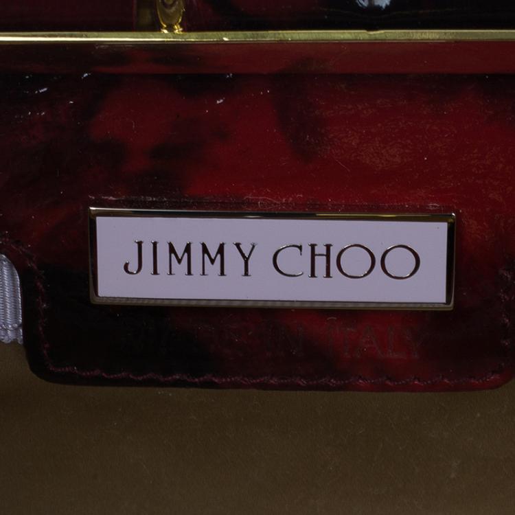 Pre Owned Jimmy Choo Red Rose Patent Leather Twill Tube Clutch
