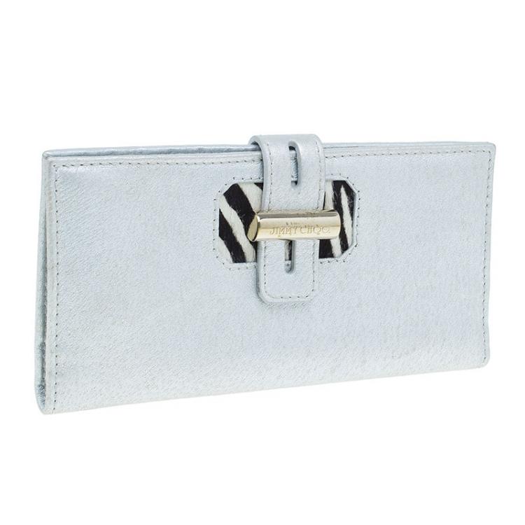 Pre Owned Jimmy Choo Silver Metallic and Pony Hair Trim Wallet