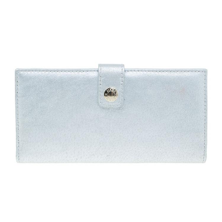 Pre Owned Jimmy Choo Silver Metallic and Pony Hair Trim Wallet