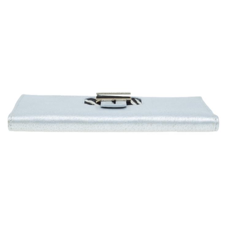 Pre Owned Jimmy Choo Silver Metallic and Pony Hair Trim Wallet