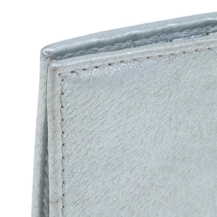 Pre Owned Jimmy Choo Silver Metallic and Pony Hair Trim Wallet