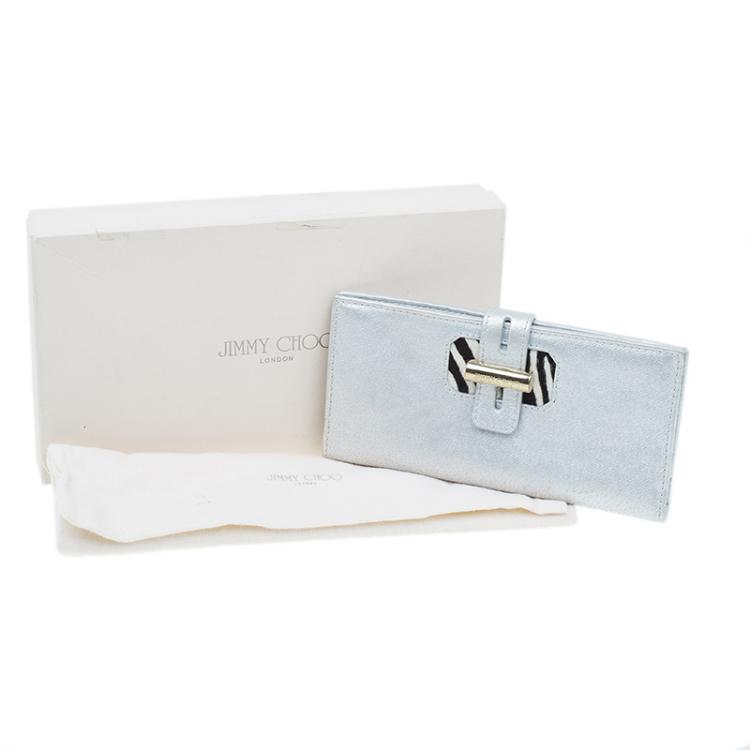 Pre Owned Jimmy Choo Silver Metallic and Pony Hair Trim Wallet