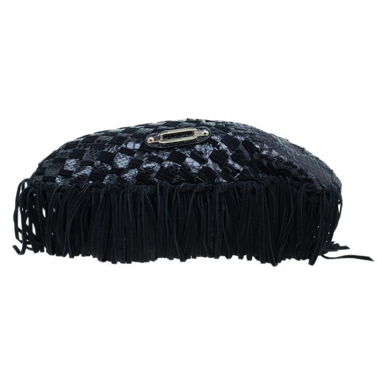 Pre Owned Jimmy Choo Black Python Tatum Fringe Hobo