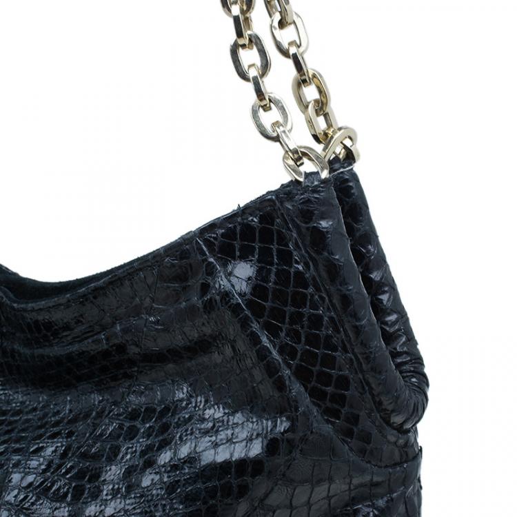 Pre Owned Jimmy Choo Black Python Tatum Fringe Hobo