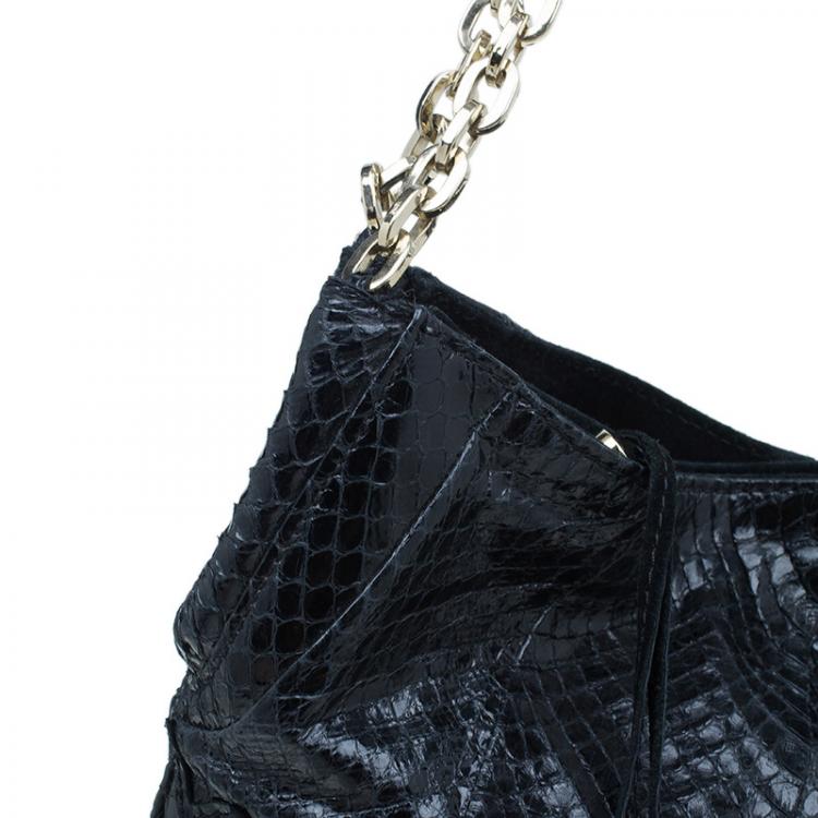 Pre Owned Jimmy Choo Black Python Tatum Fringe Hobo