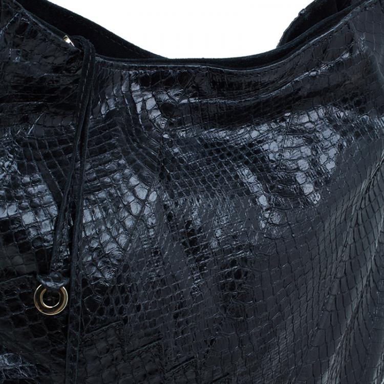 Pre Owned Jimmy Choo Black Python Tatum Fringe Hobo