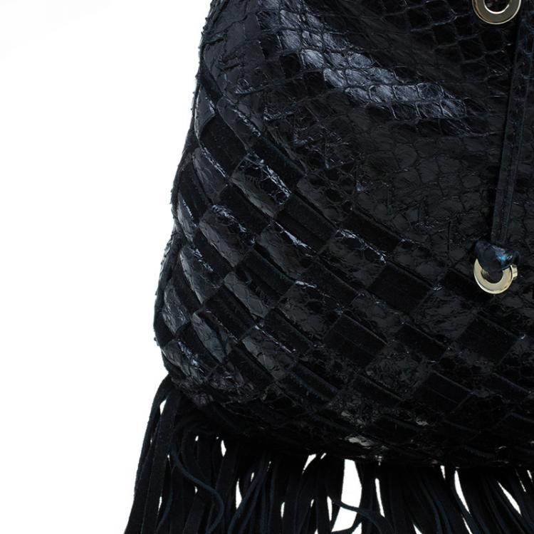 Pre Owned Jimmy Choo Black Python Tatum Fringe Hobo