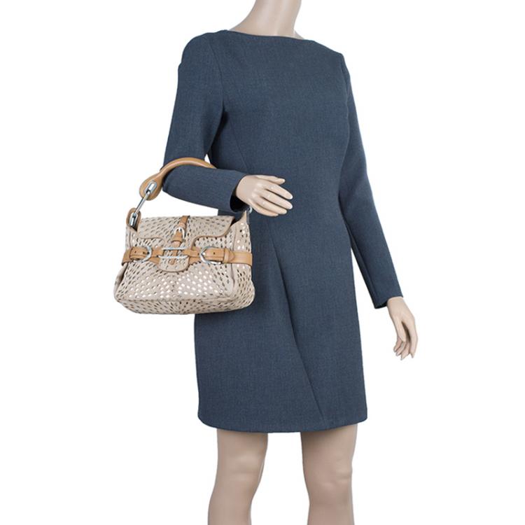 Pre Owned Jimmy Choo Beige Perforated Suede Tulita Satchel Bag