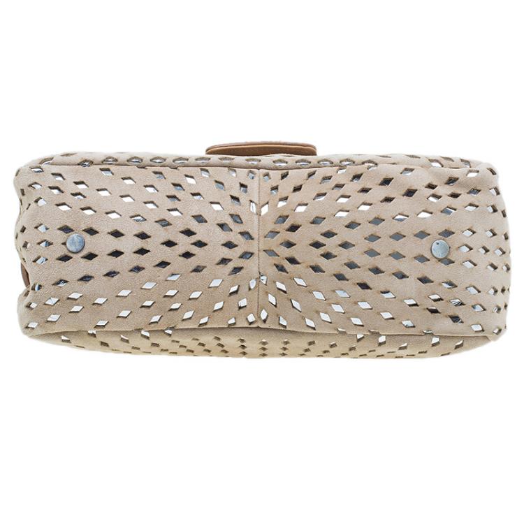 Pre Owned Jimmy Choo Beige Perforated Suede Tulita Satchel Bag