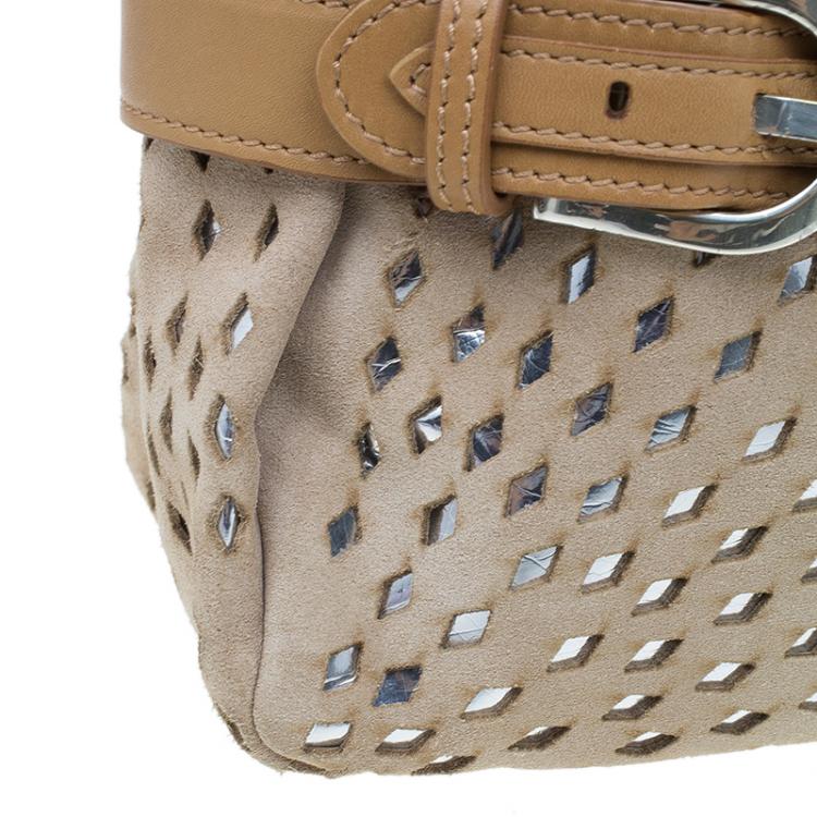Pre Owned Jimmy Choo Beige Perforated Suede Tulita Satchel Bag