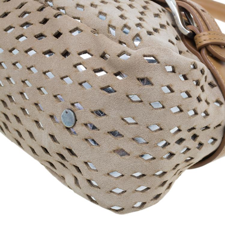 Pre Owned Jimmy Choo Beige Perforated Suede Tulita Satchel Bag