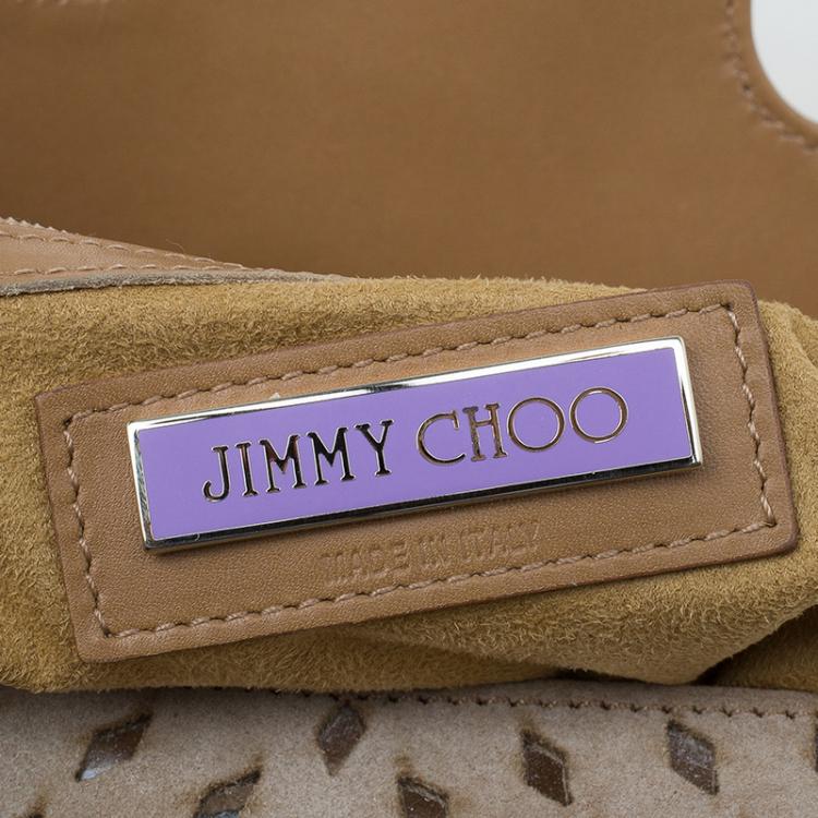 Pre Owned Jimmy Choo Beige Perforated Suede Tulita Satchel Bag