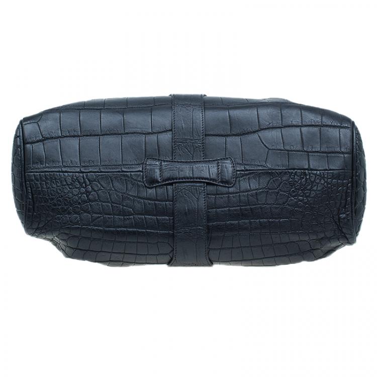 Pre Owned Jimmy Choo Black Croc Embossed Ramona Hobo Bag