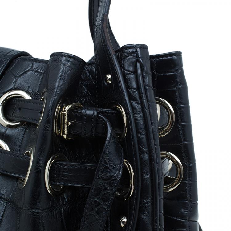 Pre Owned Jimmy Choo Black Croc Embossed Ramona Hobo Bag