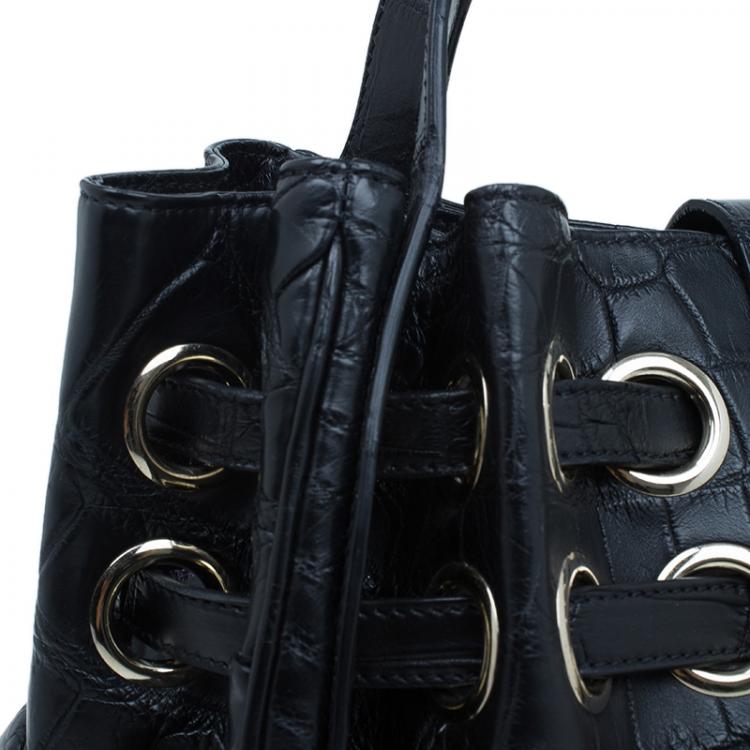 Pre Owned Jimmy Choo Black Croc Embossed Ramona Hobo Bag