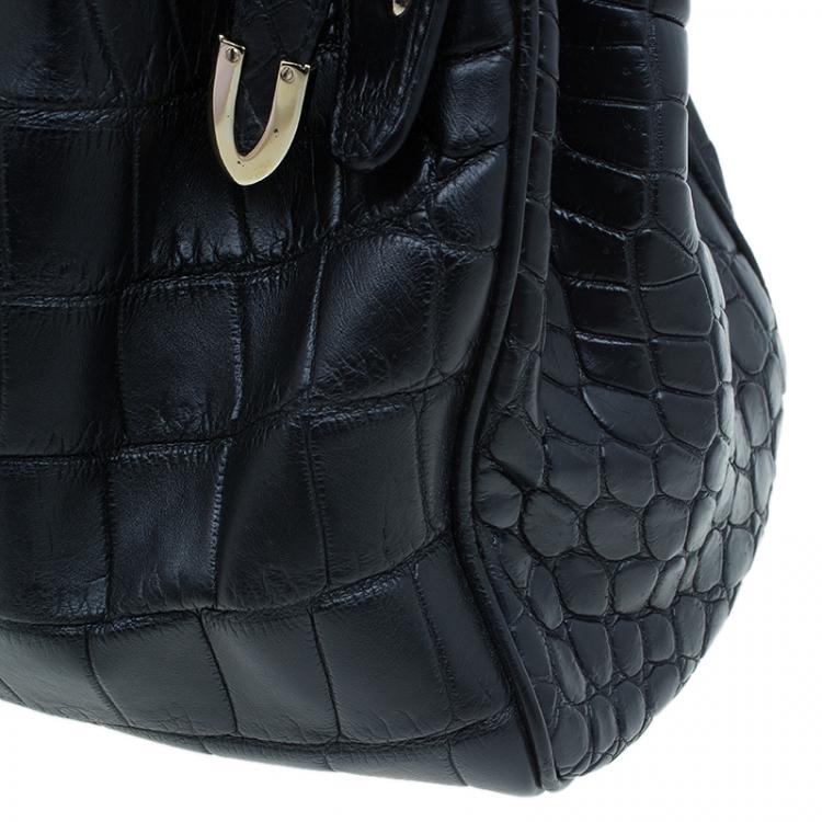 Pre Owned Jimmy Choo Black Croc Embossed Ramona Hobo Bag