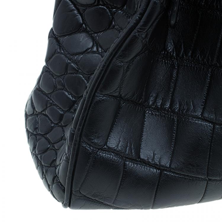 Pre Owned Jimmy Choo Black Croc Embossed Ramona Hobo Bag