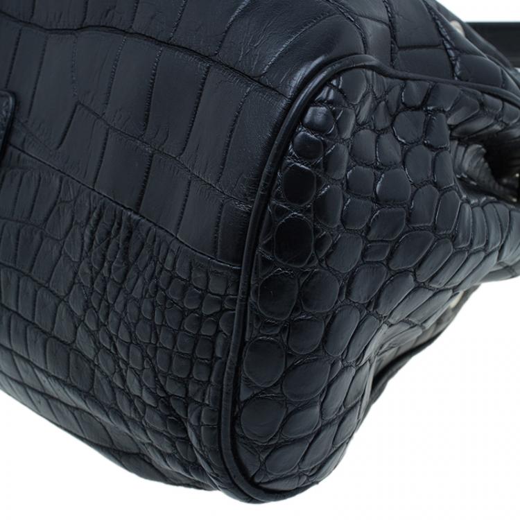 Pre Owned Jimmy Choo Black Croc Embossed Ramona Hobo Bag