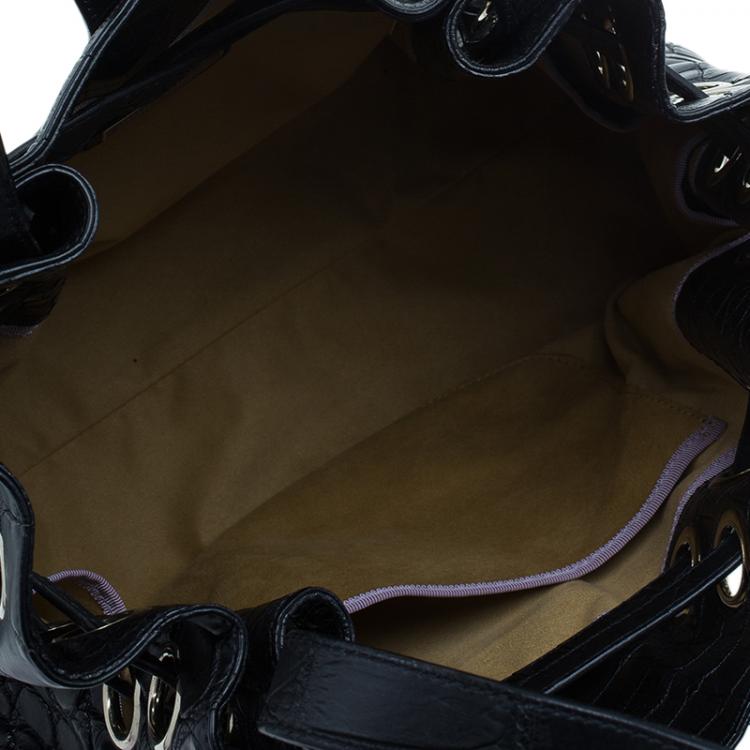 Pre Owned Jimmy Choo Black Croc Embossed Ramona Hobo Bag