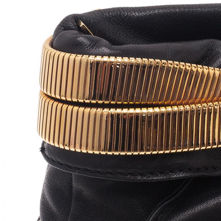 Pre Owned Jimmy Choo Black Leather Oversized Chain Zip Clutch