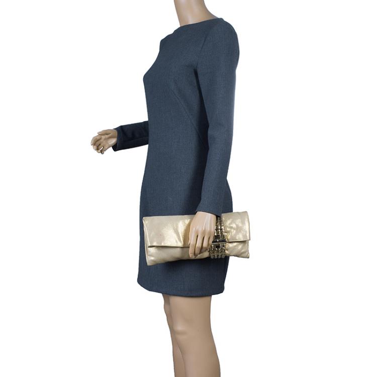 Pre Owned Jimmy Choo Metallic Gold Brushed Chandra Clutch 