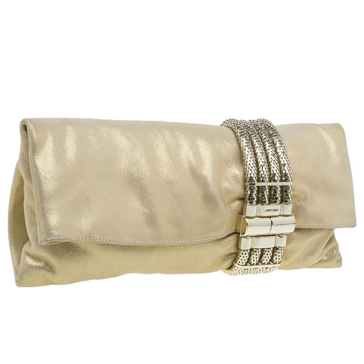 Pre Owned Jimmy Choo Metallic Gold Brushed Chandra Clutch 