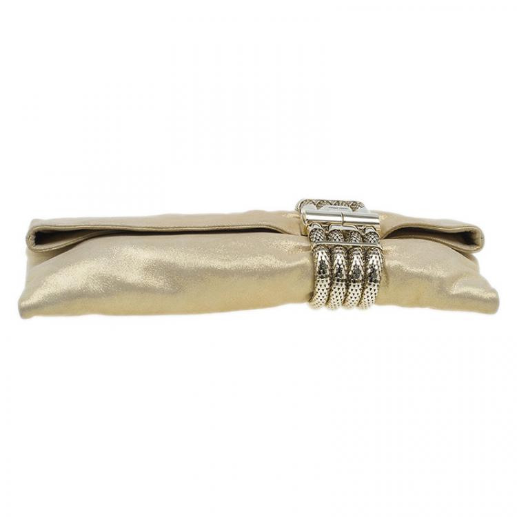 Pre Owned Jimmy Choo Metallic Gold Brushed Chandra Clutch 