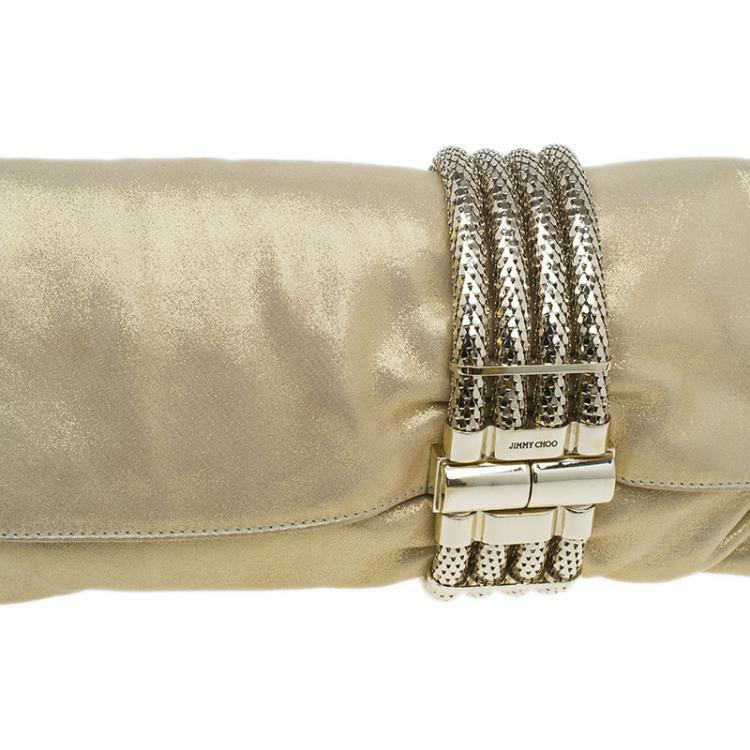Pre Owned Jimmy Choo Metallic Gold Brushed Chandra Clutch 