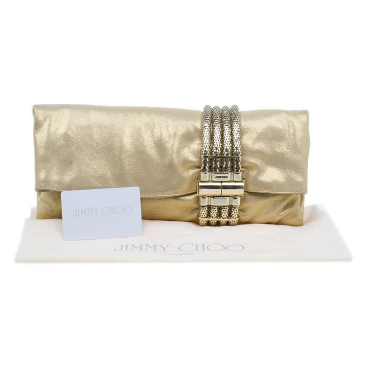 Pre Owned Jimmy Choo Metallic Gold Brushed Chandra Clutch 