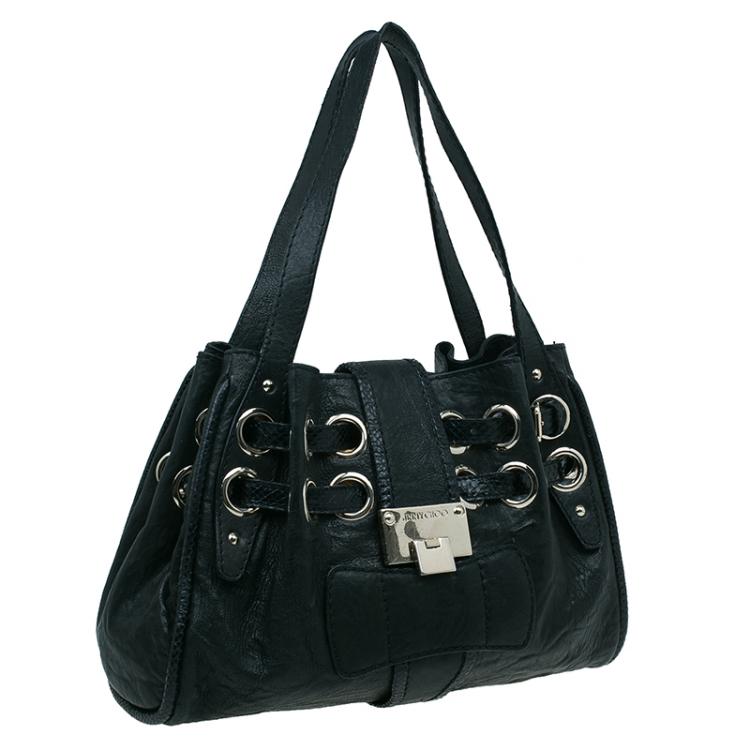 مملوكة مسبقًا Jimmy Choo Black Leather/Snakeskin Trim Ramona Tote Bag