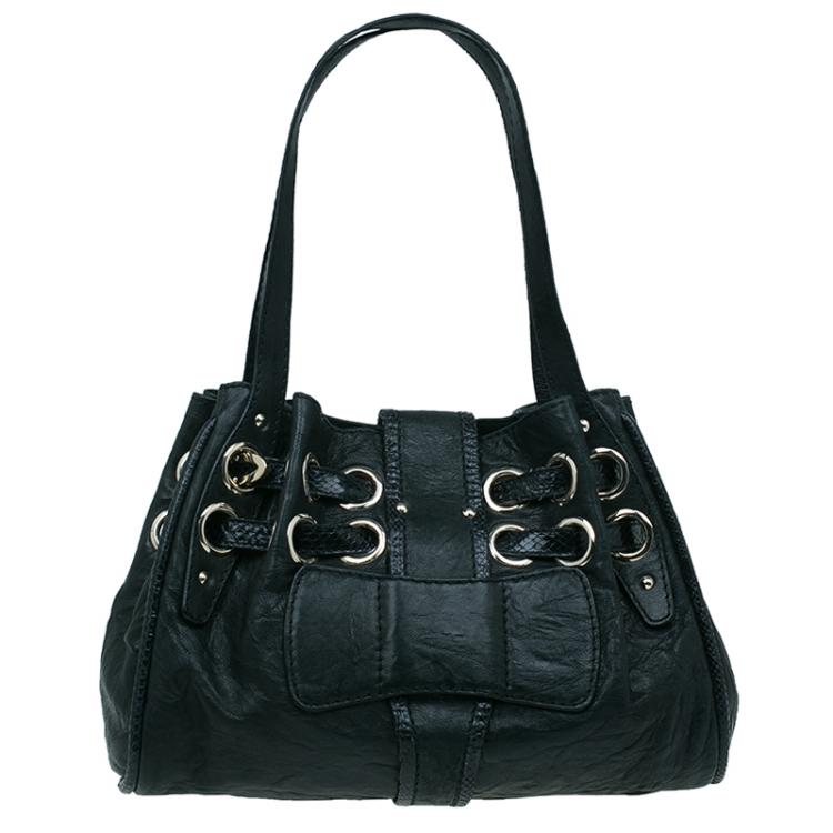 مملوكة مسبقًا Jimmy Choo Black Leather/Snakeskin Trim Ramona Tote Bag