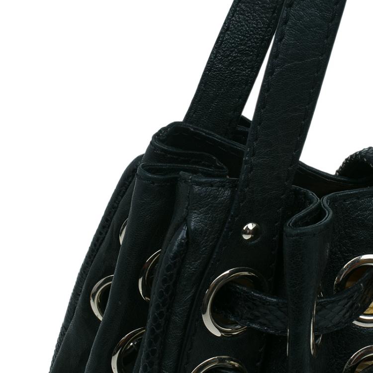 مملوكة مسبقًا Jimmy Choo Black Leather/Snakeskin Trim Ramona Tote Bag
