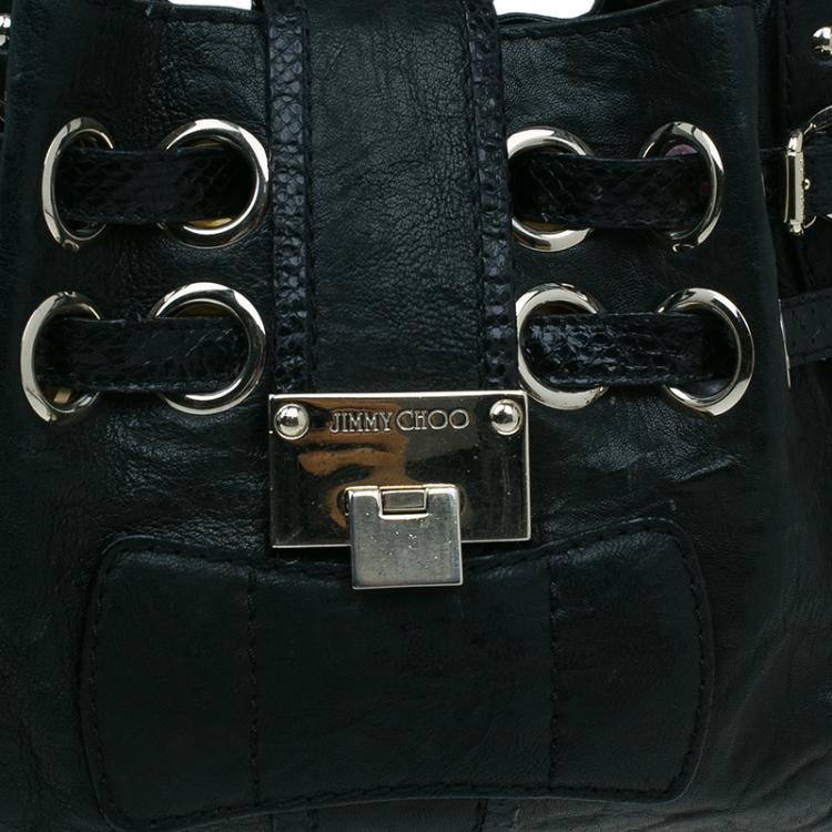 مملوكة مسبقًا Jimmy Choo Black Leather/Snakeskin Trim Ramona Tote Bag
