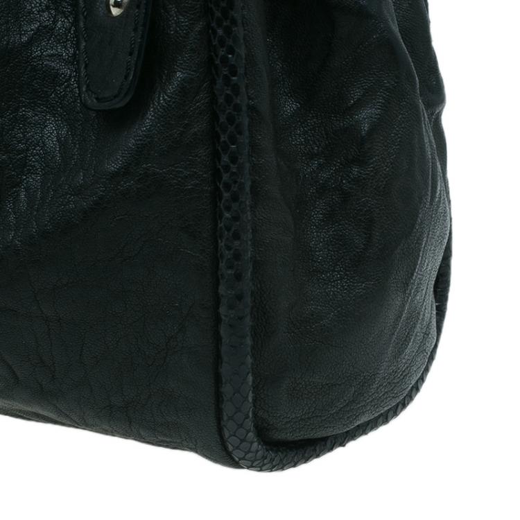 مملوكة مسبقًا Jimmy Choo Black Leather/Snakeskin Trim Ramona Tote Bag