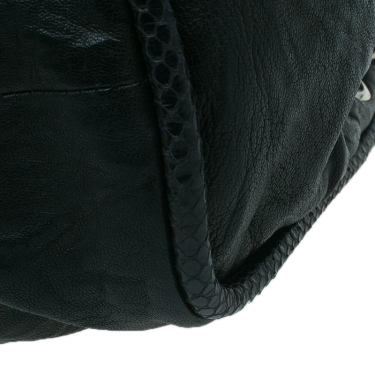مملوكة مسبقًا Jimmy Choo Black Leather/Snakeskin Trim Ramona Tote Bag