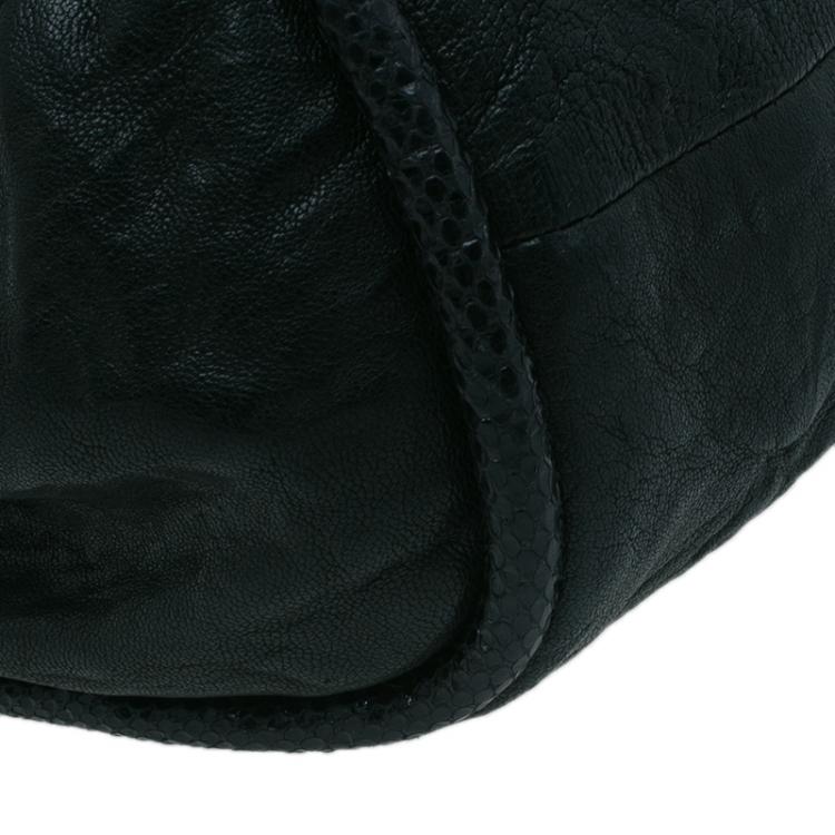 مملوكة مسبقًا Jimmy Choo Black Leather/Snakeskin Trim Ramona Tote Bag