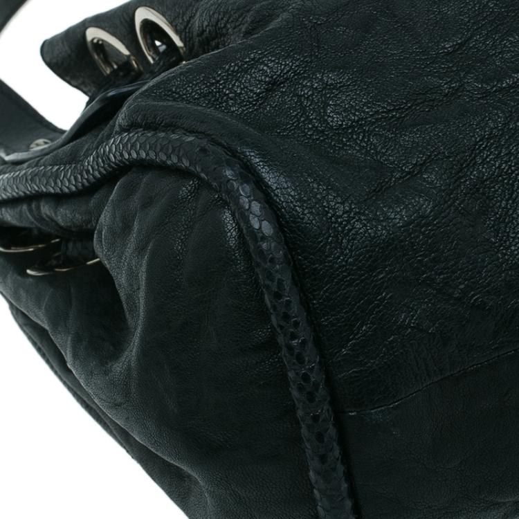 مملوكة مسبقًا Jimmy Choo Black Leather/Snakeskin Trim Ramona Tote Bag