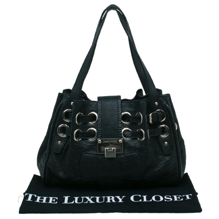 مملوكة مسبقًا Jimmy Choo Black Leather/Snakeskin Trim Ramona Tote Bag