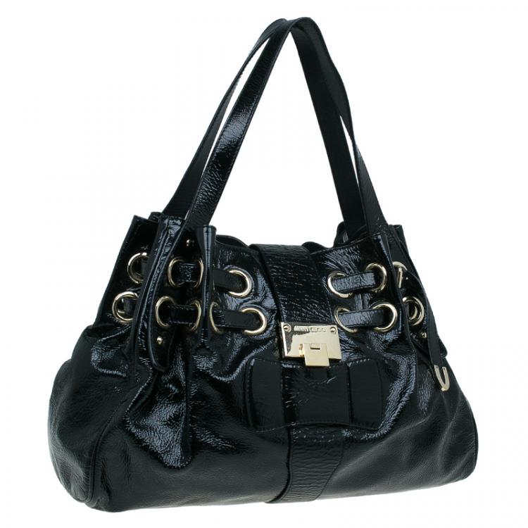 Pre Owned Jimmy Choo Crackled Patent Leather Large Riki Tote Bag