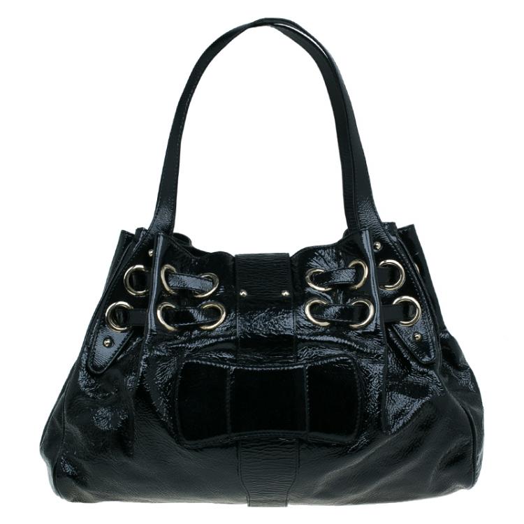 Pre Owned Jimmy Choo Crackled Patent Leather Large Riki Tote Bag