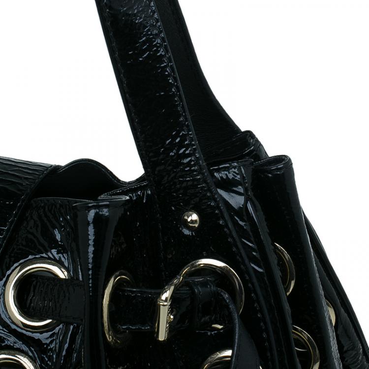 Pre Owned Jimmy Choo Crackled Patent Leather Large Riki Tote Bag