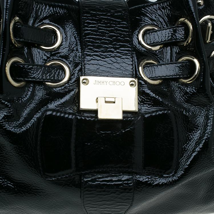 Pre Owned Jimmy Choo Crackled Patent Leather Large Riki Tote Bag